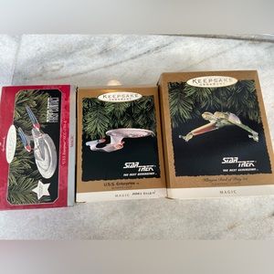 Hallmark ornament, set of 3, Klingon Bird of Prey, USS Enterprise Star Trek